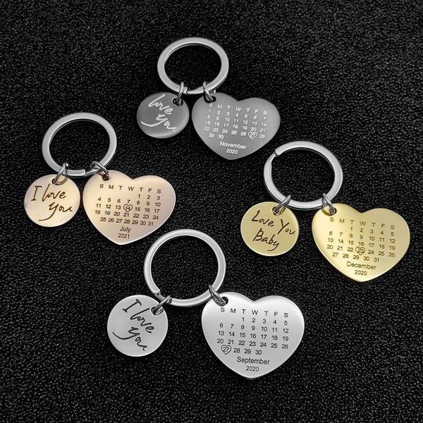 Engraved Heart-shaped Calendar DIY Birthday Couple Anniversary Private Diy Stainless Steel Keychain