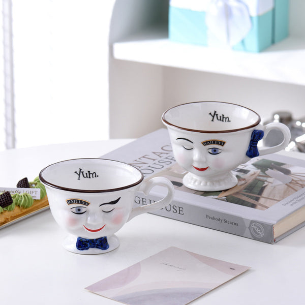 Creative Retro Face Bow Couple's Cups