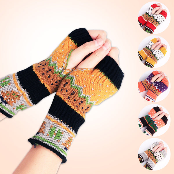 Christmas Tree Thick Wool Fingerless Knitted Gloves