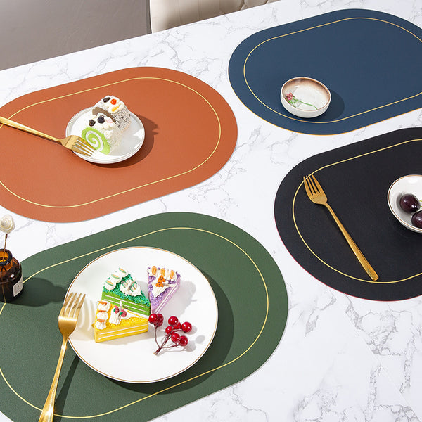 Nordic Style Two Color Color Collision Oval Leather Placemat Hotel Household