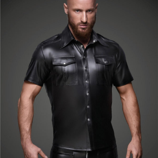 Men's Patent Leather Top Shirt Stage Subdued Leather Costumes