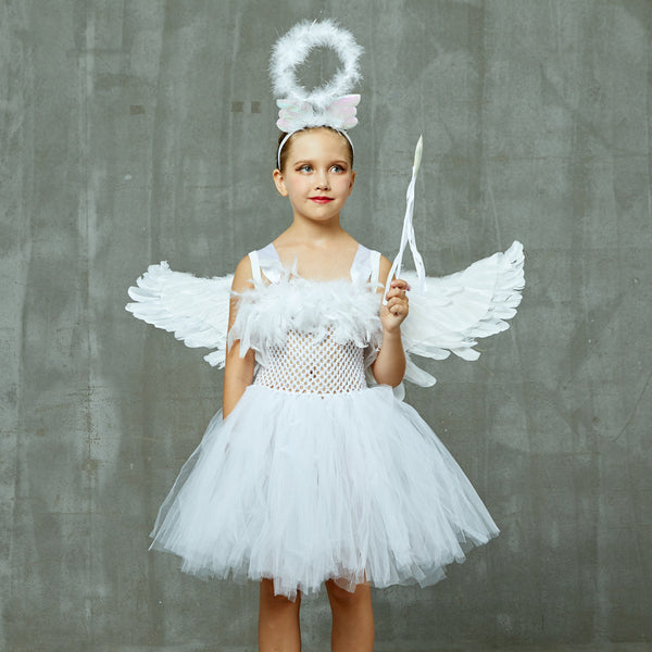 Halloween White Angel Play Costume Children's Performance Pettiskirt Suit Princess Dress