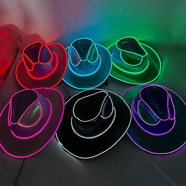 Halloween Carnival Party LED Wireless Fluorescent Colorful Cowboy Flashing Hat