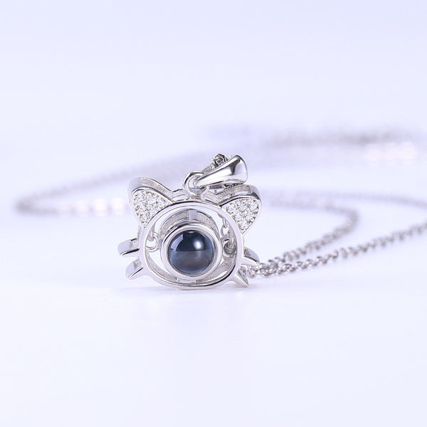 925 Silver Cute Cat Customized Color Photo Necklace