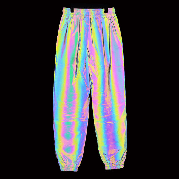 Men Autumn Winter Seven Colored Night Reflective Pants Street Dance Jogger Pants Unisex Couple Hip Hop Punk Trousers