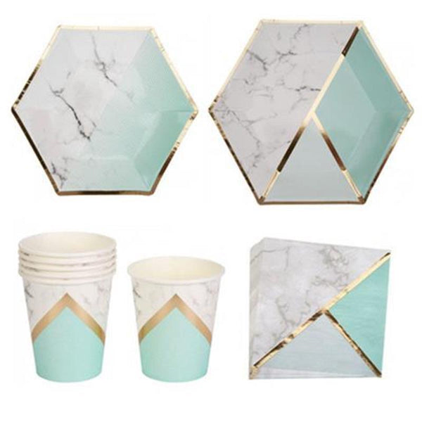 Marble gilt line party tableware paper tray cup tissue paper straw