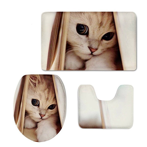 3D Style Custom Three-piece Set Toilet Seat Cove Bathroom Floor Mat