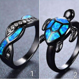 Vintage black gun metal blue turtle form opal ring jewelry for women party cocktail ring mode specific friend gift