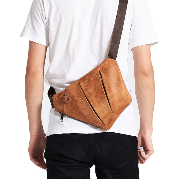 Leather men's chest bag