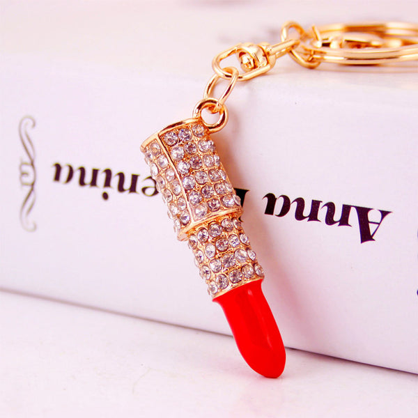 Women's Small Gifts Rhinestone Lipstick Keychain