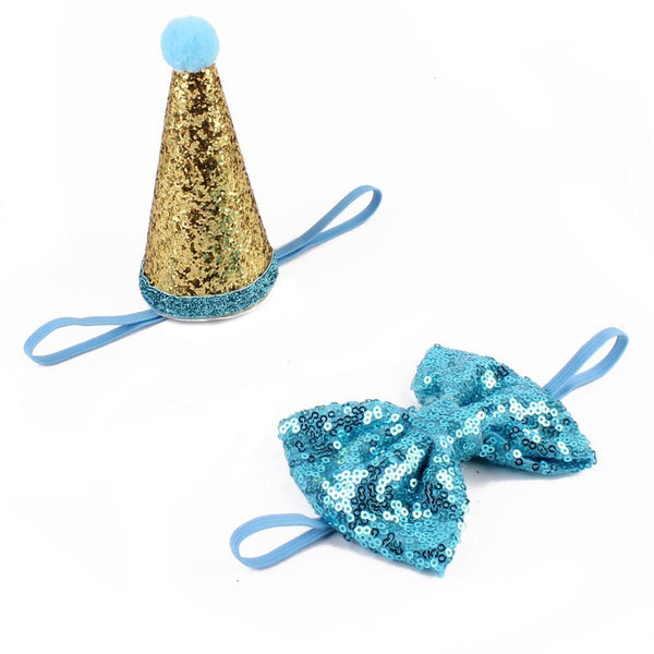 Pet Sequin Party Hat & Bow