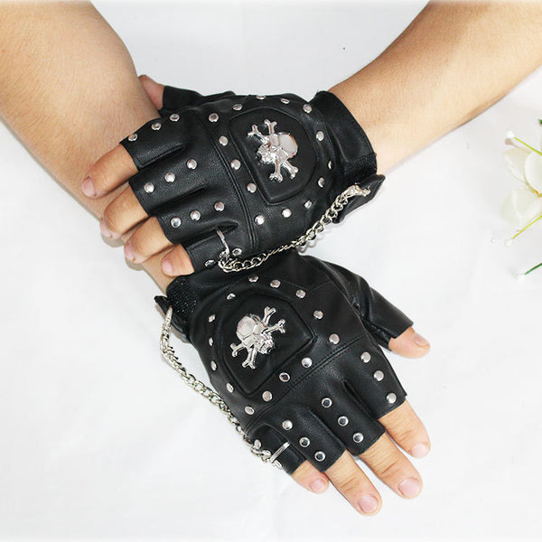 Pu leather gloves punk hip-hop rivet half finger leather gloves