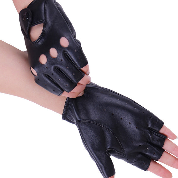 Fashion pu hollow gloves