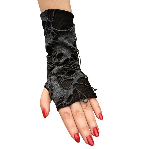 Halloween Beggar Black Ripped Punk Dark Gloves