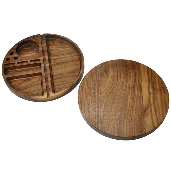 Round Walnut Cigarette Operation Panel Smoking Set Tray