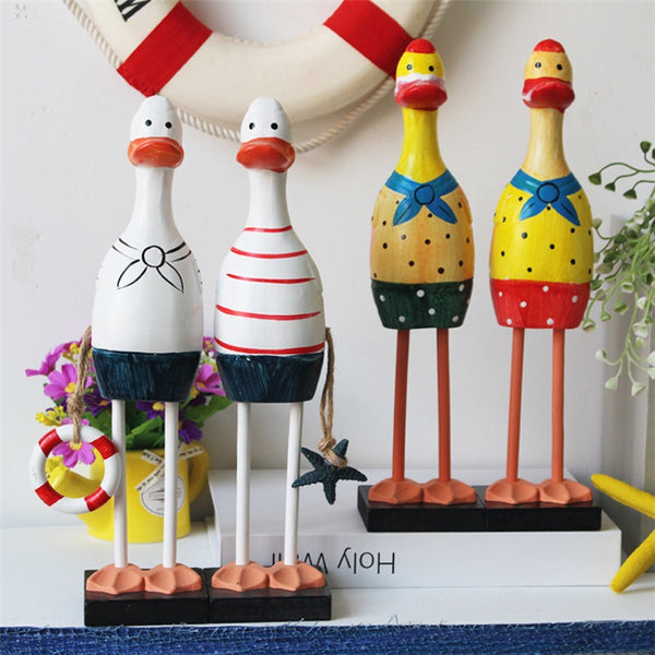 Nordic Decoration Mediterranean Style Wooden Ornaments Painted Couple Ducks