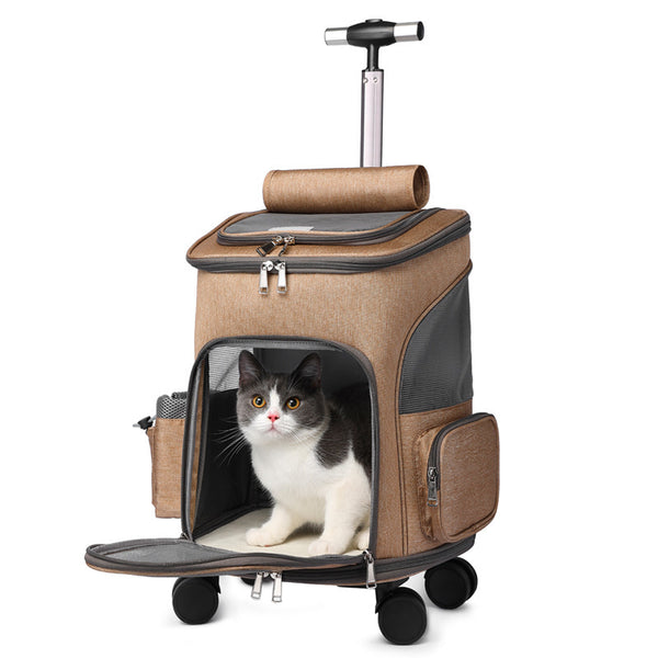 Portable Folding Trolley Pet Backpack Traveling Cat Backpack With Universal Wheel Trolley Pet Bag