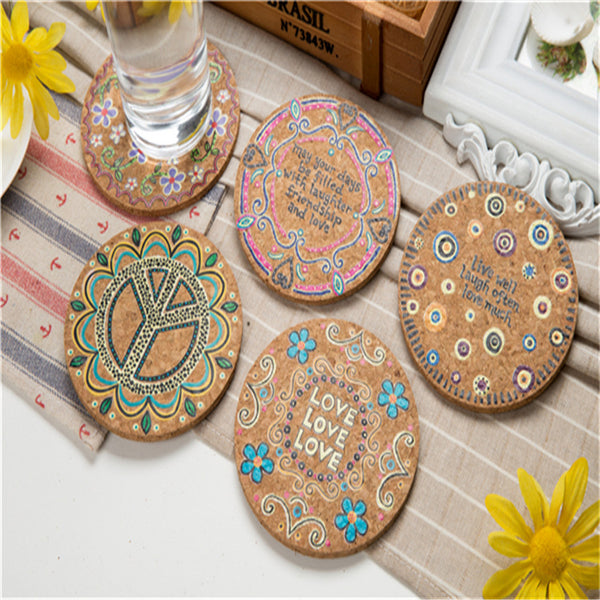 1Pc Merry Christmas Coasters Round Heat Resistant Wooden Cup Mat Wedding Party Coffee Drink Tea Cup Non-Slip Tableware