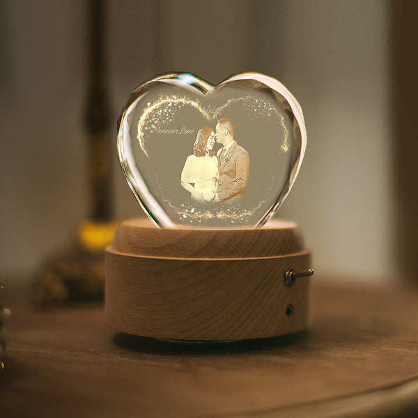 Creative Heart Crystal Music Box Wooden Luminous Music Box