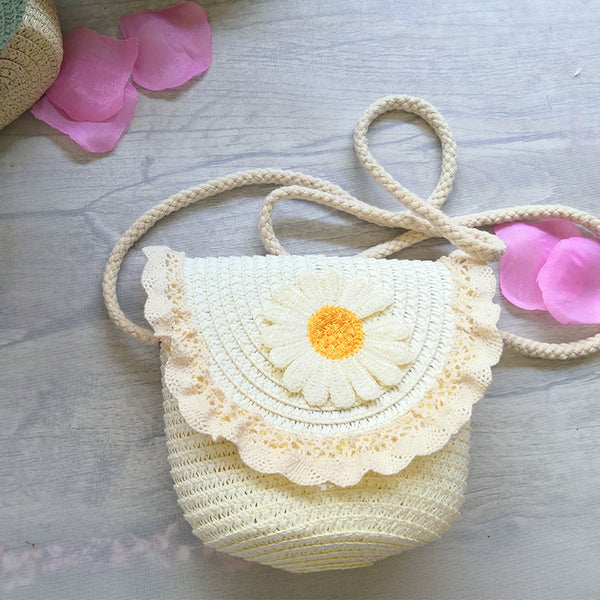 Newest Summer Children Girls Shoulder Bag Daisy Flower Straw Bag