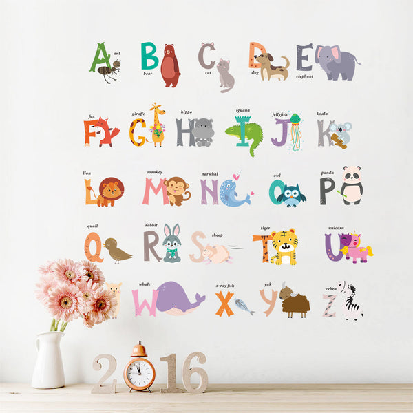 Cartoon Animal Alphabet Wall Stickers Creative Children English Words Wall Decoration Ins Graffiti Stickers New