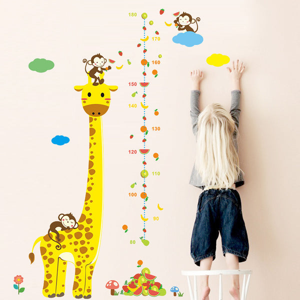 Cartoon Height Wall Stickers for Kids Rooms Giraffe Monkey Height Chart Ruler  Decals Nursery Home Decor