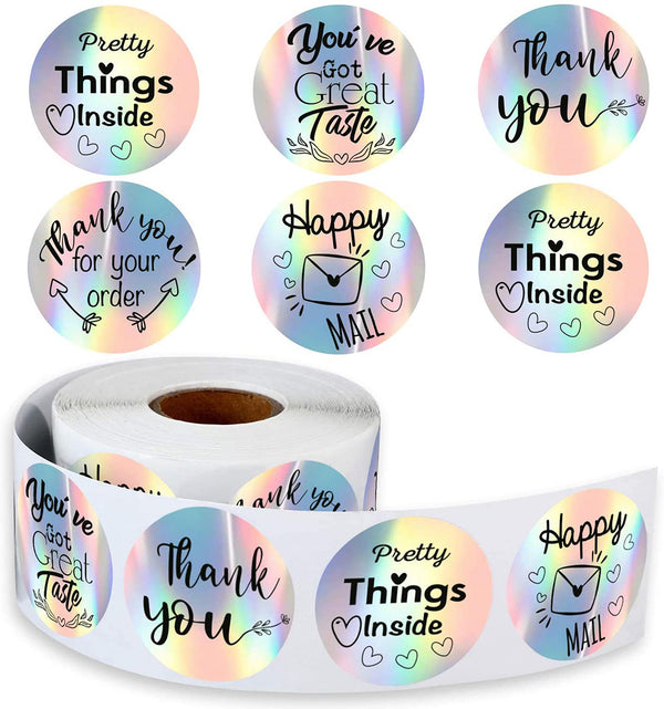 500Roll 2.53.8Cm Roll Rainbow Laser Thank You For Purchasing Commercial Decorative Stickers Label