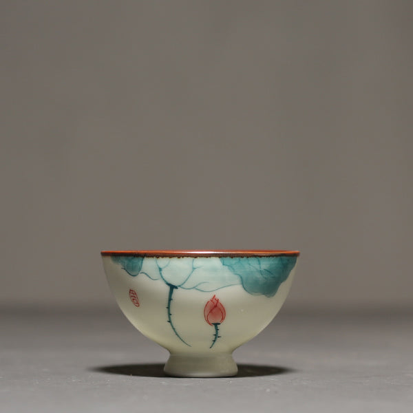 PINNY 45ML Porcelain Hand Painted Lotus Teacups Chinese Kung Fu Tea Cups Traditional Chinese Tea Bowl Ceramic Drinkware