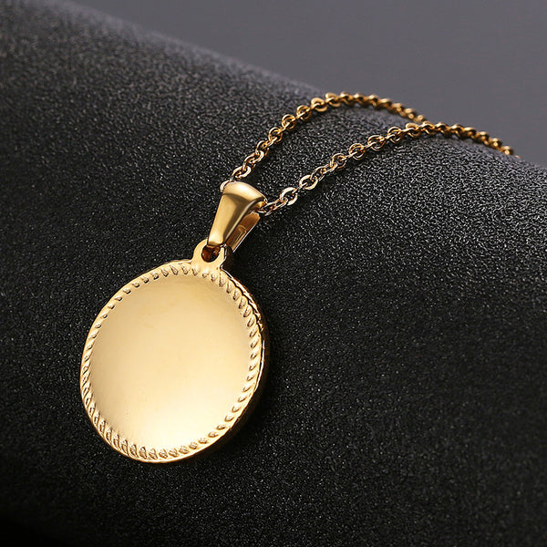 Cross Border Manufacturer Stainless Steel Simple Female Necklace Fashion Disc European And American Wind Jewelry Round Coin Pendant