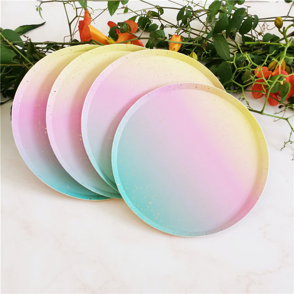 Rainbow Round Flat Plate Disposable Party Paper Tableware