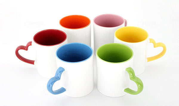 Coated Mug Heart Shaped Handle Inner Color Cup Ceramic Cup Customized