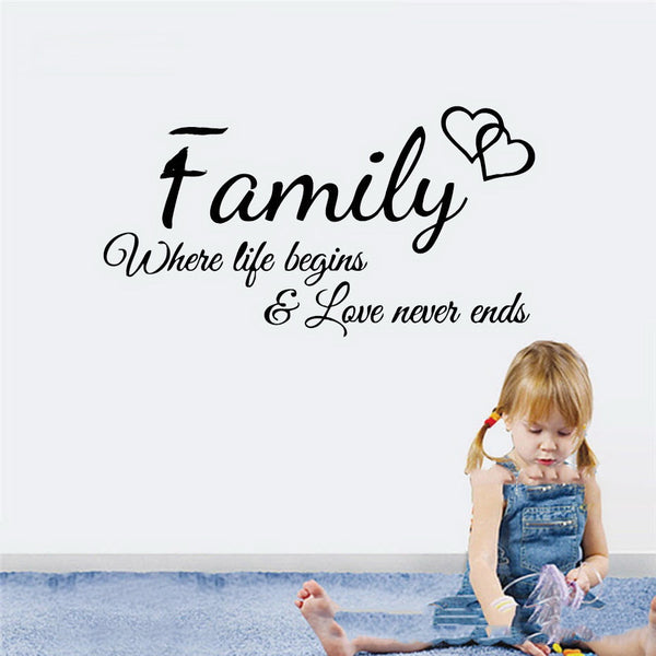 Family love never ends Inspirational Quotes Wall Stickers DIY Art Decals Home Decorative Living Room Bedroom Wallpaper