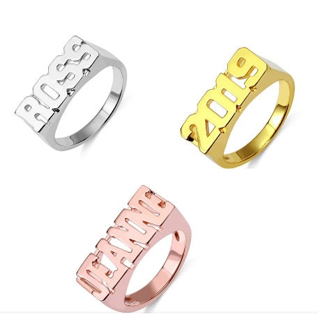 Personalized Hip Hop Name Ring Rose Gold Plated Custom Number Word Ring Fashion Gift