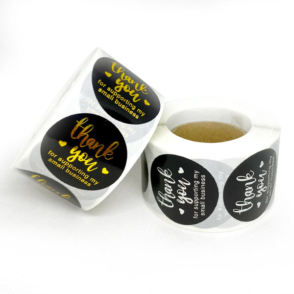 Round Roll Gold Sticker Black Silver Thank You Label Hot Stamping 1.5 Inches Hand-decorated Sealing Sticker