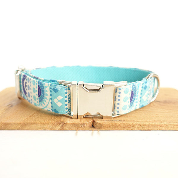 Pet blue flower collar handmade dog collar