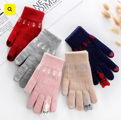 Fawn knit gloves cold warm touch screen wool gloves