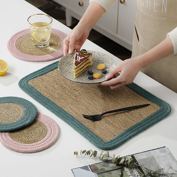 Japanese Style Breathable Jute Woven Thickened Placemat Tray