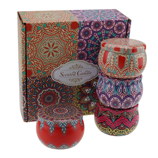 Popular Ethnic Style Aromatherapy Jar Candle Tinplate Wedding Candy Gift Box Round Tea Universal Packaging Box