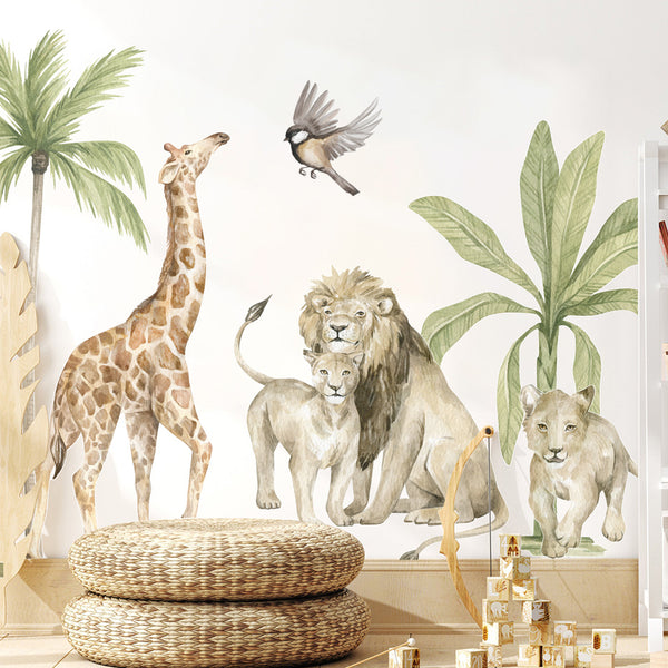 Boho Large African  Wild Animals Tropical Tree Wall Sticker