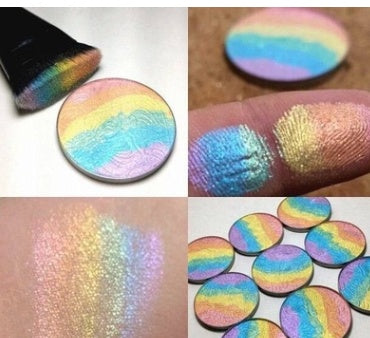 Rainbow highlights baking powder with colorful eye shadow and blush