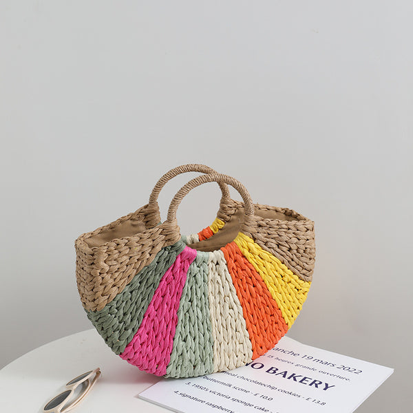 Beach Vacation Rainbow Straw Beach Bag