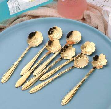 Teaspoons Rose Shaped Flower Stainless Steel Kitchen Tableware Handle Cutlery Mini Dessert Tea Dining Spoon For Snacks