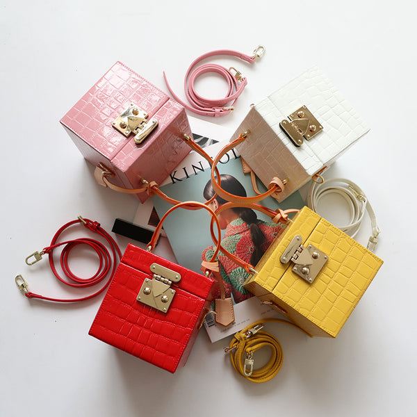 New mini hit color hand box bag small square bag female candy color slung leather lock box package