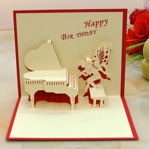 Piano Angel 3D Birthday Greeting Card DIY Paper Postcard