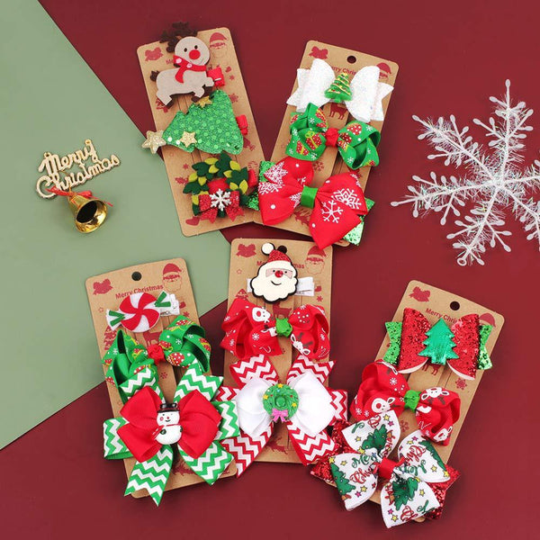 Christmas Children's Bow Barrettes Three Sets