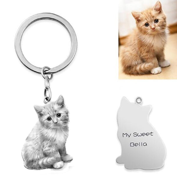 Pet Character Photo Stainless Steel Necklace Keychain