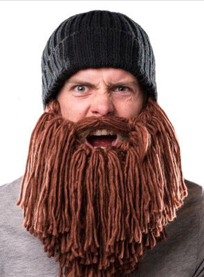 Winter hand-crocheted men's funny beard knitted hat