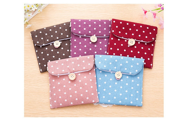 Dot Cotton Linen Sanitary Napkin Storage Bag