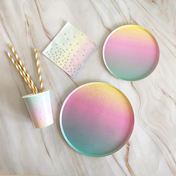 New Rainbow Round Flat Plate Disposable Party Paper Tableware Birthday Party Party Picnic Plate