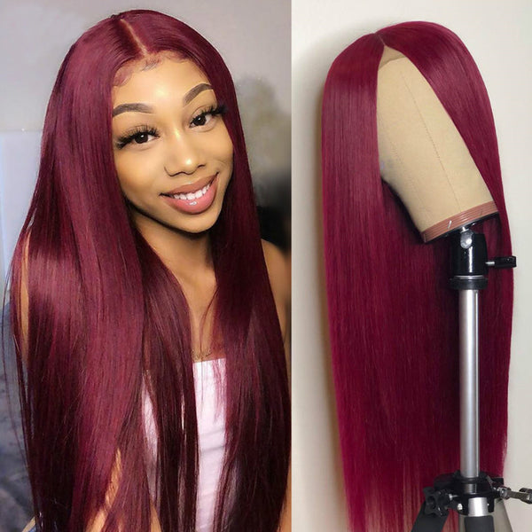 Wig Female Long Straight Hair Wine Red Europe and America